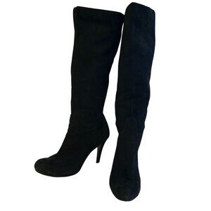 Nine West Black Suede Knee-High Stiletto Boots Size 8.5 With 4.5" Heel